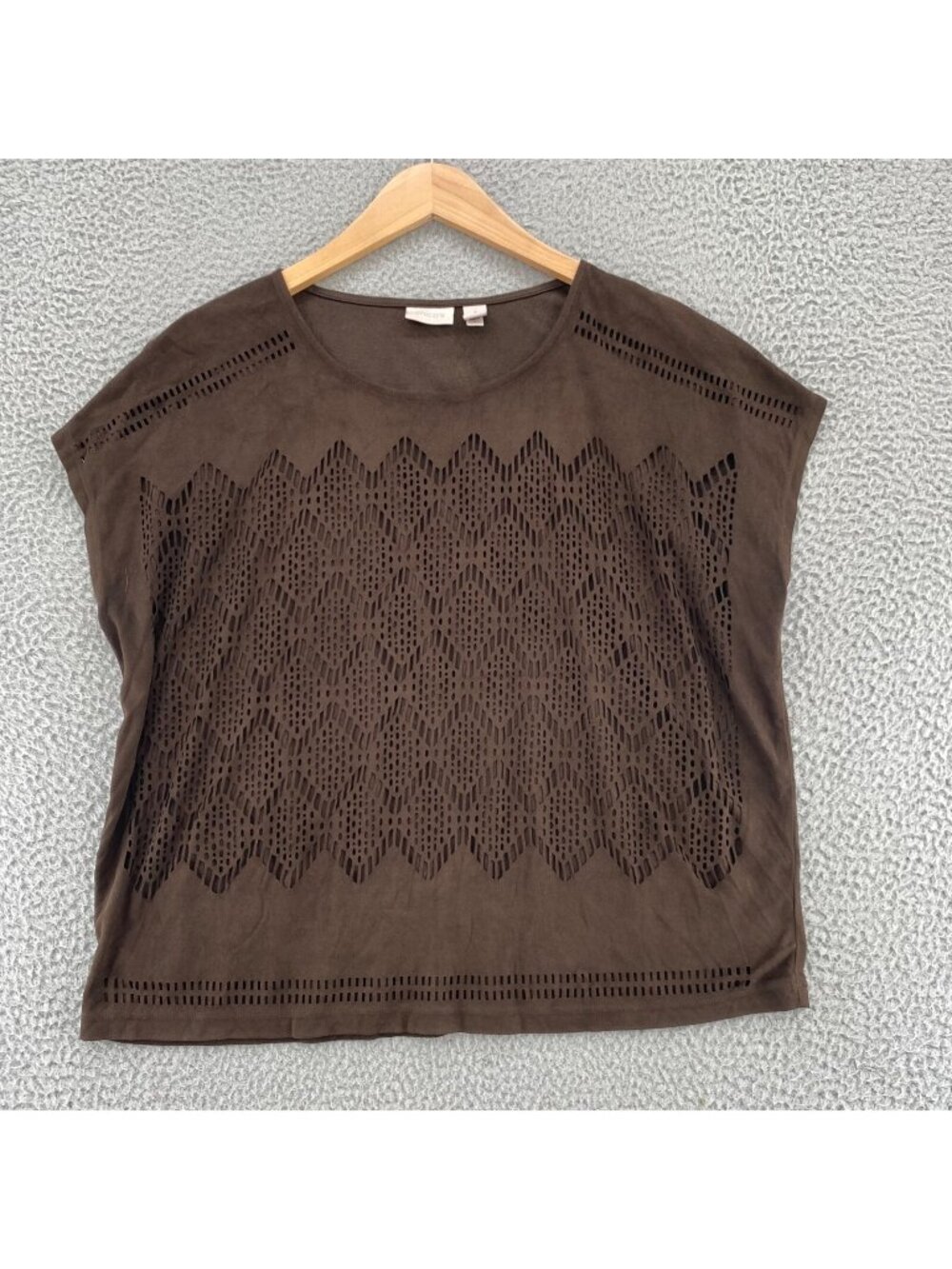 Chicos Top Womens 1 US Medium Brown Burnout Microsuede Cap Sleeves Tunic Tee*